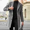 Sobretudo de Lã Trench Coat Comprimento Médio Moda Masculina Clássico Estilo Inglaterra Casual Casacos Quentes Outono Inverno L230520