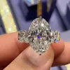 Alianças de casamento Huitan Trendy Luxury Promise for Women Full Paved Oval CZ Bling Engagement Accessories Beautiful Jewelry 2023