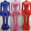 Scenkläder 2023 Rhinestones Jumpsuit Nightclub Bar Gogo Dance Clothing Multi Colors Stretch Bodysuit Drag Queen Costume VDB7105