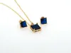 Halskette Ohrringe Set 2023 Mode Funkelnder Blauer Quadratischer Stein Weiblicher Romantischer Schmuck Geschenk