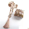 Orecchini Collana Set Rh Fashion Jewelry Ciondolo e bracciale in pietra semipreziosa con perline per le donne Set di gioielli Drop Deli Dhgarden Dhqwe