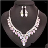 Earrings Necklace Set Luxury Sier Plated Spakling Crystal Party Accessories Bridal Costume Jewellery Drop Delivery Jewelry Dhgarden Dhm9A