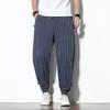 Men s Pants Spring Summer Disc Buckle Striped Harem Mens Breathable Cotton Linen Pencil Casual Bloomers Fashion Trousers 230808