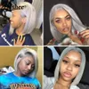 13x4 Silver Grey Short Bob Human Hair Wigs For Women Brazilian HD Transparent Straight Glueless Synthetic Lace Frontal Wig