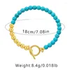 Charm Bracelets French Irregular Turquoise Bracelet Women Handmade Beading Versatile Gold Color Steel Ball Hand Strings Girl Birthday Gift