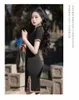 Etnisk kläder Solid Color Satin Chinese Women Mini Qipao Spring Elegant Lace Trim Mandarin Collar Short Sleevecheongsam