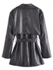 Kurtki damskie Kobiety moda z paskiem faux skórzanym płaszcz w stylu vintage długie rękaw czarne kieszenie żeńskie ekipa odzieży wierzchniej 230808