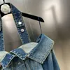 Kvinnorjackor Fashion Off Shoulder Denim Jacket för kvinnor långärmad sexig smal halsbälte ytterkläder jeanrock toppkläder 230808