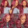 Human Chignons 99J Burgundy Lace Front Hair Wigs For Black Women Brazilian Body Wave Remy Red HD Frontal Mamushow 230807