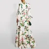 Casual Dresses Clothes European Spring Summer For Women 2023 Runway Designers Vintage O-neck Lantern Long Sleeve Printed Maxi Dress