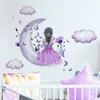 Wandaufkleber, Aquarell-Prinzessin auf Mond, für Mädchenzimmer, Schmetterlings-Blumen-Aufkleber, Schlafzimmer-Dekoration, Baby 230808