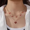 Łańcuchy modne biżuteria w stylu INS Słodka chłodna podwójna warstwowa naszyjnik z pięknym wiśni/winogronem i wisiorkiem serca