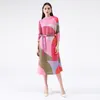 P0095# artı boyutu elbiseler Sonbahar Kadın Elbisesi Gevşek Baskılı Piller Orta Bel Dantel Yukarı A-line etek işe gidip gelme stili