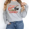 Hoodies femininos 2023 outono estilo vintage cowboy impressão tripulação pescoço moletom unisex solto algodão grosso quente mulheres pullovers casuais ocidentais tops 230808