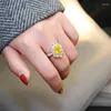 Bagues de grappe de luxe femme grande bague en topaze jaune véritable 925 en argent Sterling fiançailles mariage Vintage pour les femmes