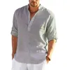 Men's Casual Shirts Mens Cotton Tshirts Casual Linen Shirt Loose Long Sleeve Shirts Spring Breathable V-neck Clothing Plus Size Tops 5XL 230807