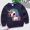 Hoodies Sweatshirts Çocuklar Suluboya Unicorn Baskı Moda Çocuklar Bebek Kazak Kawaii Sweater Komik Hayvan Kızlar El Kıyafetleri 230807