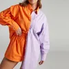 Kvinnors spårningsdräkter 2023 Fashion Suit Casual Color-Block Single-Breasted Shirt Elastic Shorts Two-Piece Set