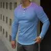 Magliette da uomo Camicia sfumata Stampa a righe Bottoni Girocollo Manica lunga Per uomo Abiti fitness Ropa Hombre