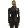 Kvinnor läder faux äkta jacka kvinnor äkta blazer ytterkläder elegant dubbelbröst mjuk svart sheppskinnrock Jaqueta feminina 230808