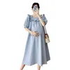 Moderskapsklänningar 6016# Summer Vintage Cotton Maternity Long Dress Overize Lose Straight Clothes For Pregnant Women Ruffle O Neck Pregnenidity HKD230808