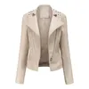 Manteau de veste irrégulière en cuir pour femmes couleur unie mode conception perlée manches longues Streetwear femmes