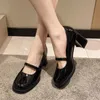 Kleid Schuhe Lucyever Vintage Dicke High Heels Mary Jane Schuhe Frauen Patent Leder Braun Schuhe Frau Runde Kappe Chunky Heels pumpen Mujer 230807