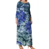 Grote maten jurken Abstracte print Jurk Lange mouw Blauw Tie-Dye Vintage Maxi Lente Street Wear Trendy Strand 3XL 4XL