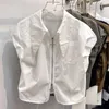 Women's Blouses Iyundo 2023 Korean Chic Summer Women Shirt White Zipper Short French Style Flying Sleeve Tops Blouse Retro
