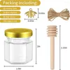 Storage Bottles 20 Units Wedding Birthday Party Return Gifts 45ml Hexagonal Glass Honey Jars Kit With Bees Dippers Gold Covers