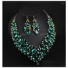 Ohrringe Halskette Set Großer luxuriöser grüner Wassertropfen Kristall für Frauen Braut Dubai Afrikanischer Damenschmuck Geschenklieferung Jude Dhgarden Dhakg