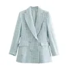 Costumes pour femmes Blazers pied de poule dames Blazer Tweed Vintage à manches longues veste à carreaux haut bureau dame 230807