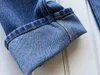 Designers kvinnors jeans ankomster hög midja gata ihålig lapp broderad dekoration avslappnad blå rak denim byxor märke varm loe