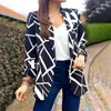 Damespakken Herfst Winter Dames Katoenen blazer Mode Dunne abstracte print Notched Single Button Casual Slim Office Blazers