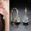 Dangle Earrings Luxury Shine 925 Silver Post Gold Plated Inlaid Boutique White Zircon Women Hook Drop Gift