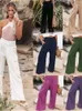 Women s Pants s Foridol Spring Summer Cotton Linen Women Pockets Solid Casual White Wide Leg Office Lady Long Trousers Khaki 2023 230808