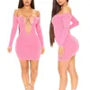 Robes décontractées été femmes Sexy semi-ouvert décolleté dentelle sangle une ligne épaule robe ajustée