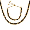 Collier boucles d'oreilles ensemble mode cuir noir corde collier unisexe Bracelet femmes luxe Premium gland boule pendentif bijoux