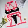 Сексуальная юбка Yimunancy 3 Piece Bangage Lingere Set Women Halter Gothic Exotic Neon Color Garter Fancy Kit 230807