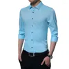 Camisas casuais masculinas 2023 primavera e verão moda manga comprida camisa branca leve de seda slim-fitting negócios lazer gome grupo roupas