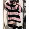 Женские свитера Deeptown Y2K Розовый полосатый свитер Женский корейский пуловер моды Kpop Knitwear Vintage негабаритная вязаная женская джемпер эстетика 230807