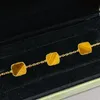 Luxury Amber Bracelet 18K Gold Plated Women Chain Vintage Copper Four Leaf Clover Pendant Ornate Bracelet Gift Party Jewelry