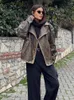 Kvinnors läder Casual dragkedja för kvinnor överdimensionerade pu v hals långärmad tjock kappa hösten vinter lös kvinnlig varma utkläder