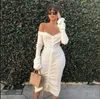 Imcute Front Drawstring Sexy Bandage Women Maxi Dress Slash Neck Long Flare Sleeve Club Party Autunno Inverno Off Shoulder Dress T230808