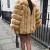 Damie Faux Fur Płaszcze płaszcze Winterjacket Kobiety plus rozmiar krótki płaszcz ciepły futrzany długi rękaw T230808
