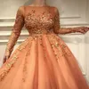 Muslim Turkish Evening Dresses A-line Long Sleeves Tulle Appliques Beaded Dubai Saudi Arabic Long Elegant Evening Gown191s