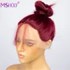 Lace Wigs 13x3 Bourgogne Rouge Synthétique Avant Perruque Cheveux Raides Sans Colle Résistant À La Chaleur Pour Les Femmes 230807