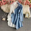 Maternity Dresses Spring fashion irregular denim stitching long-sleeved shirt Dress Female suit Dress personality stitching dress fashion Women HKD230808