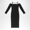 カジュアルドレス2023高品質の黒包帯ロングドレス女性スリングスリーブタイトなセクシーなナイトクラブパーティー