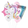 Palloncino unicorno Numero 32 pollici Palloncini foil Ragazze Unicorno Decorazioni per feste di compleanno Stoviglie usa e getta per unicorno Baby Shower HKD230808